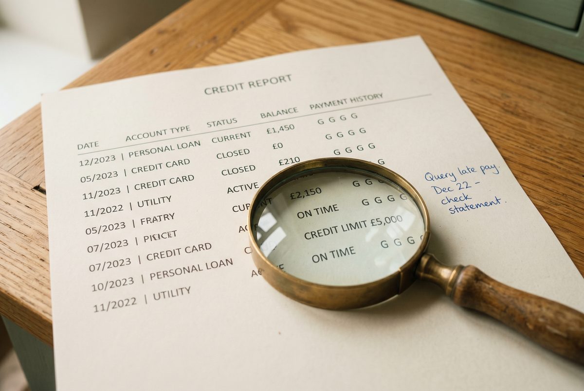 A credit report highlighting short-term credit accounts alongside a mortgage application