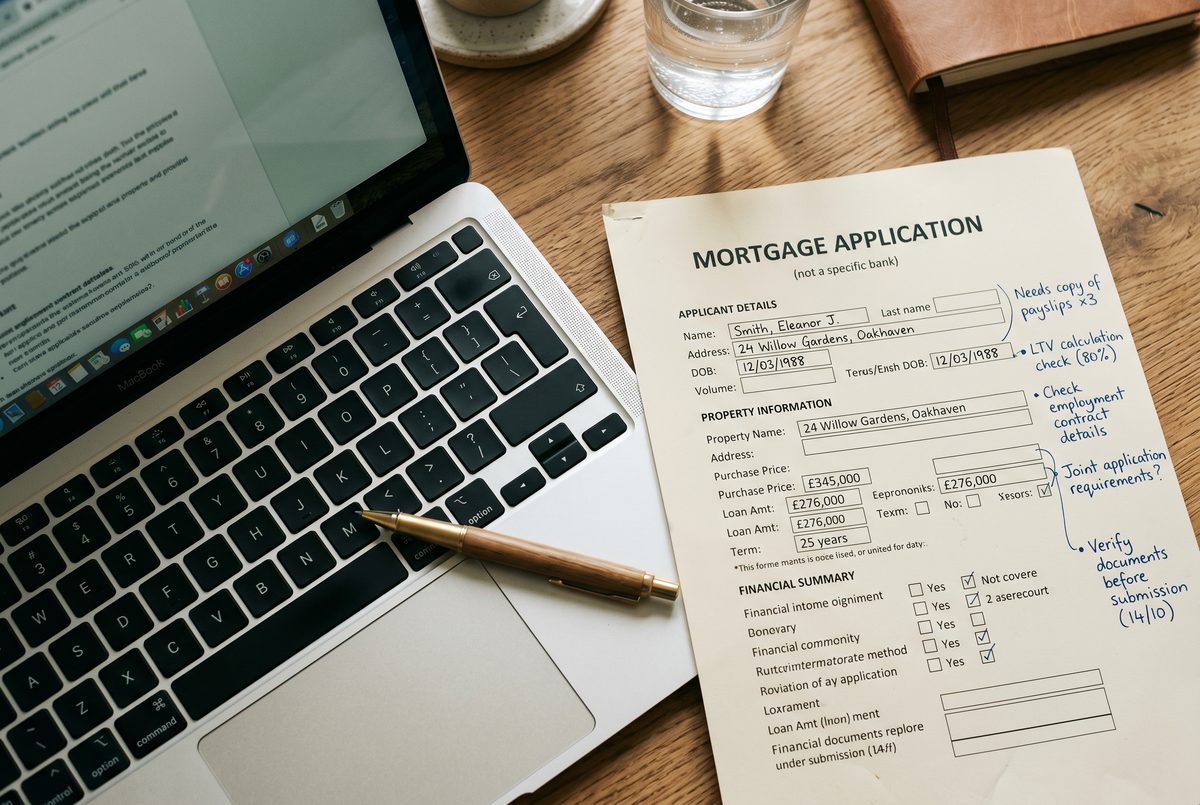 Interest rate chart on a laptop screen next to a coffee cup and calculator